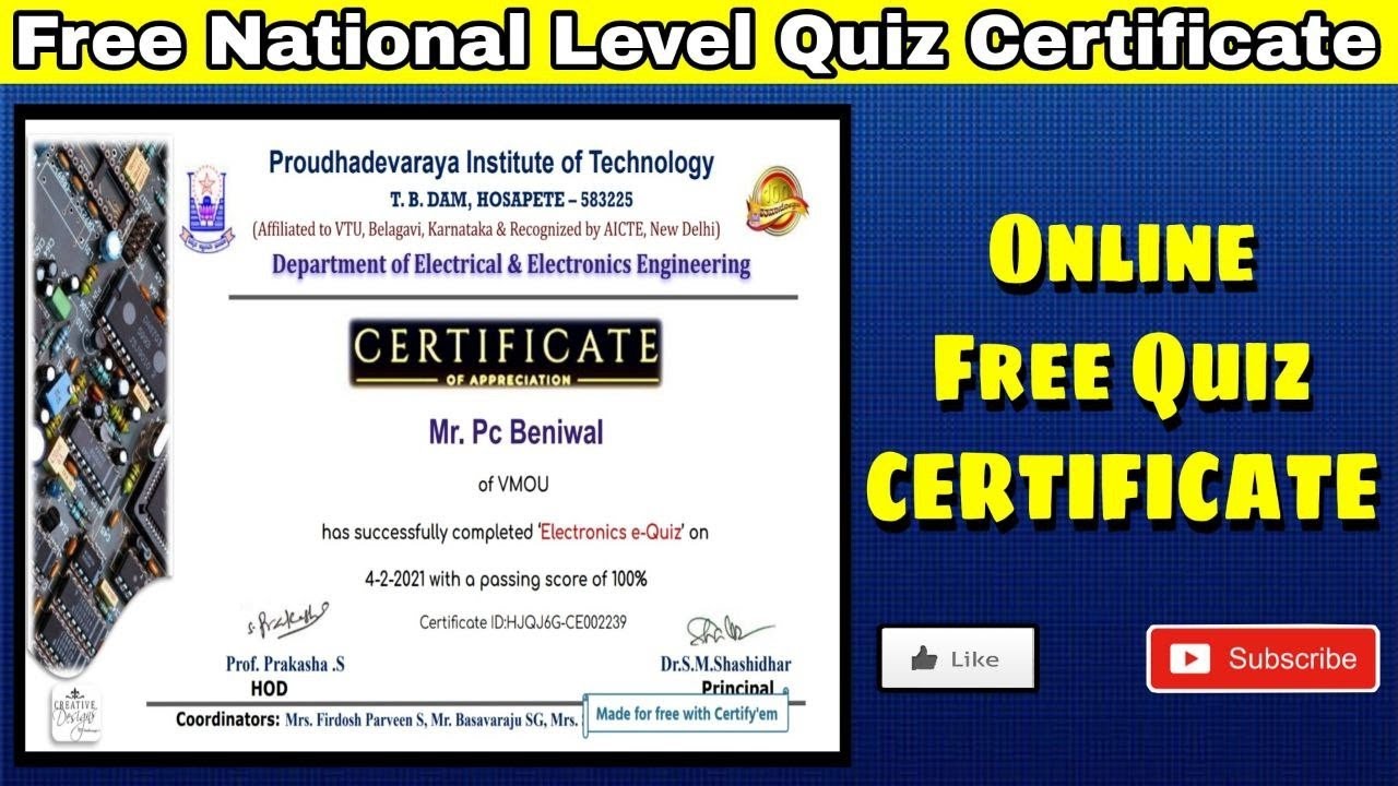 Free Quiz With Certificate || Free Government Certificate || Free Online Certificate #PcBeniwal
