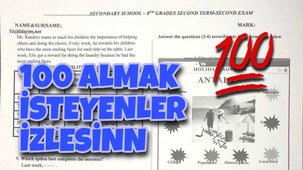 8.Sınıf İngilizce 2.Dönem 2.Yazılı