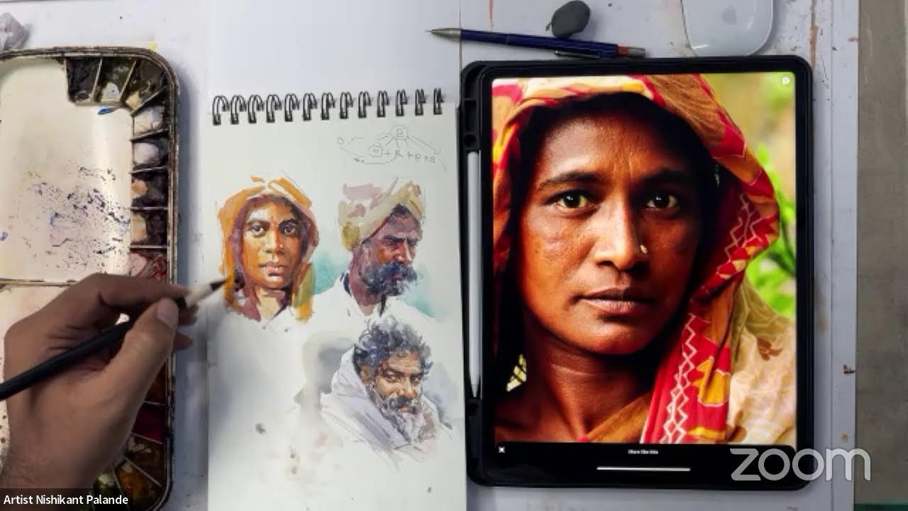 Watercolour portrait sketching