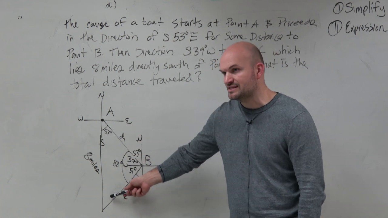 Solve Word Problem with Bearings | Law of Sines AAS