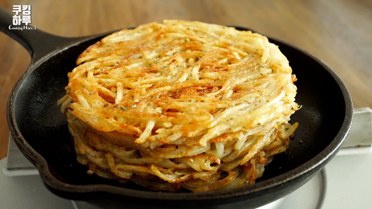 감자 2개만 있으면! 바삭바삭 맛있는 갈릭치즈 감자채전!!