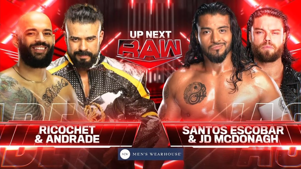 Andrade, Ricochet vs JD McDonagh, Santos Escobar WWE RAW Apr 22 2024 Full Match