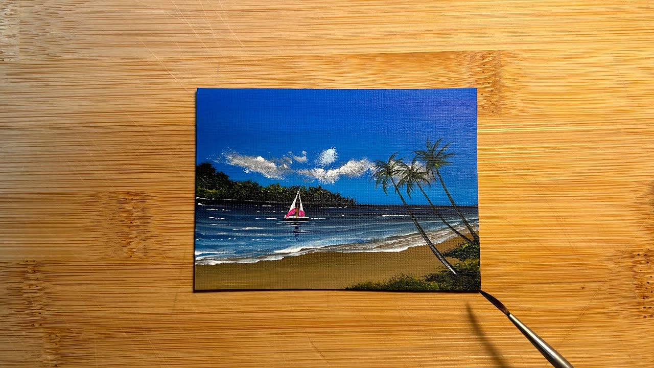 How to paint a TROPICAL SANDY BEACH painting | Beginner Art Tutorial