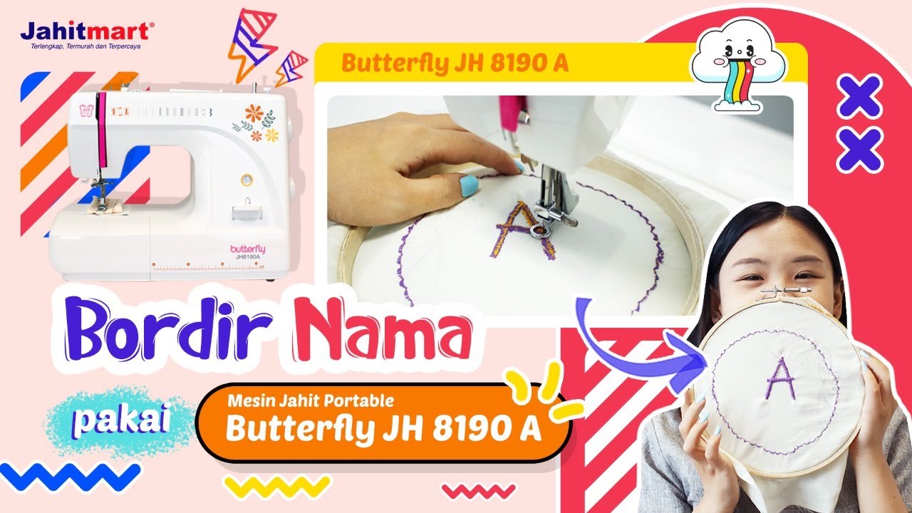 Tutorial Bordir nama | Sepatu Darning Foot di Mesin Jahit Portable