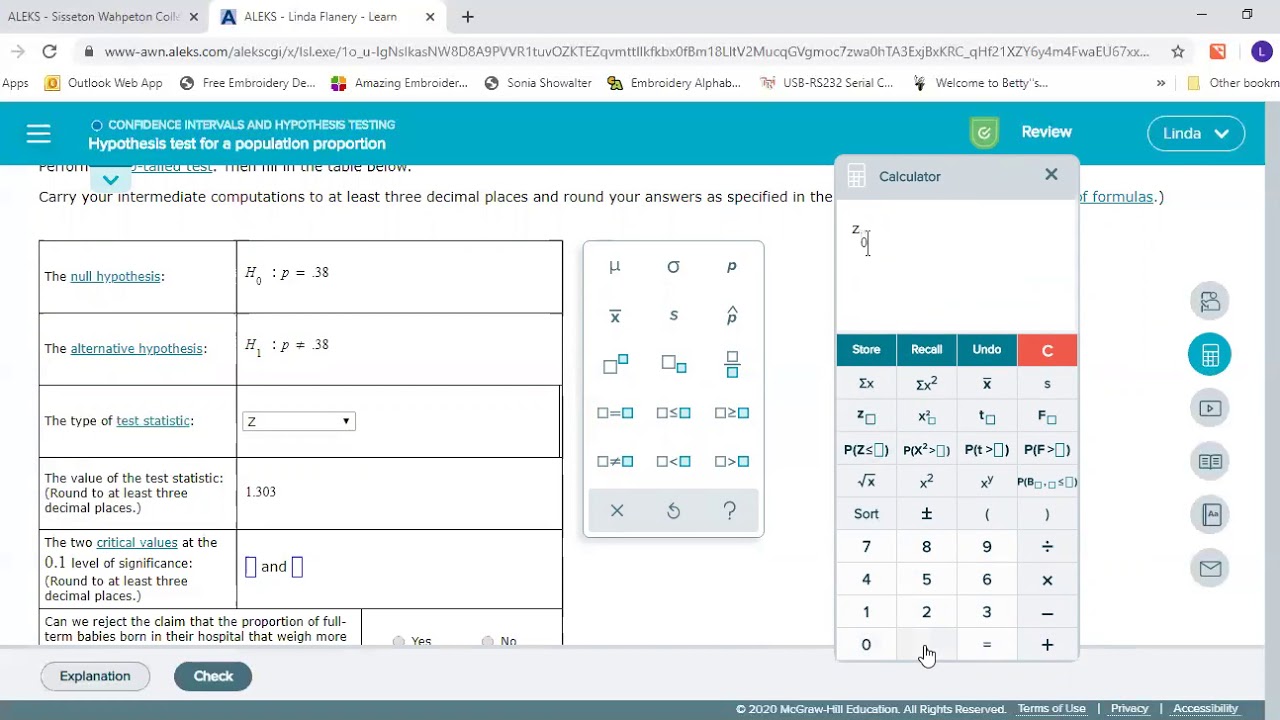 Hypothesis test for a population proportion - some examples from ALEKS