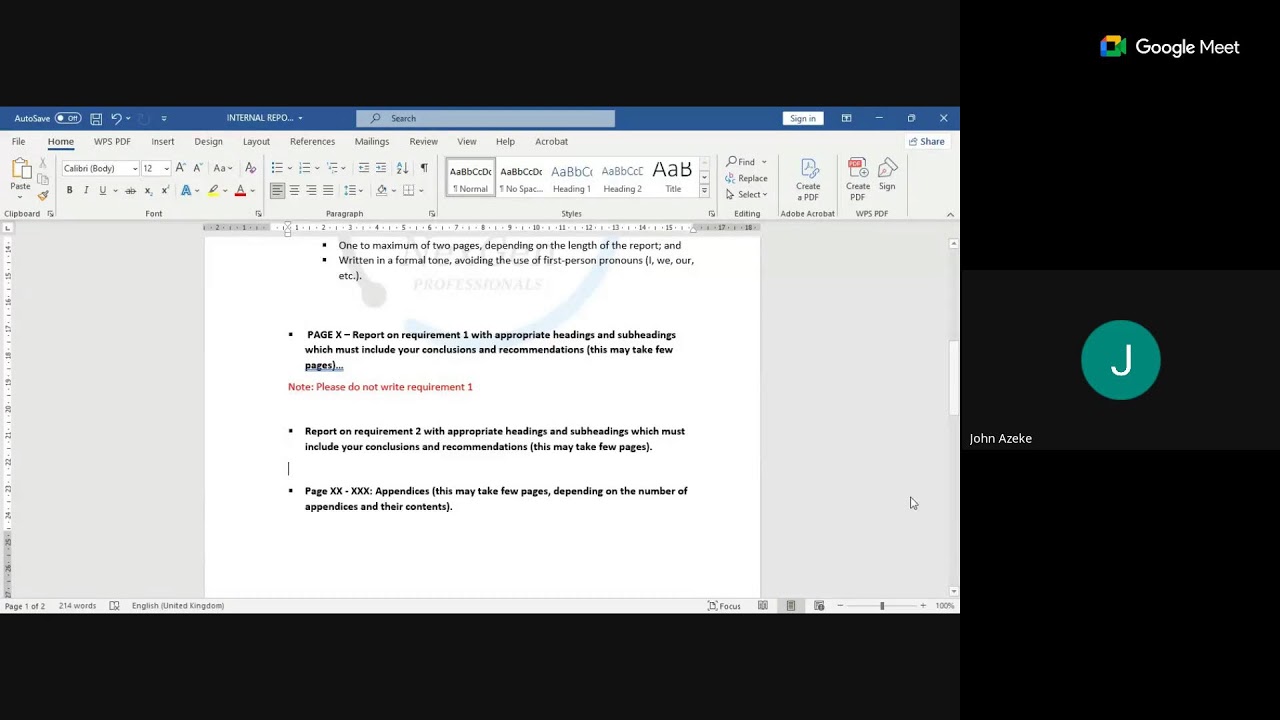 INTERNAL REPORT