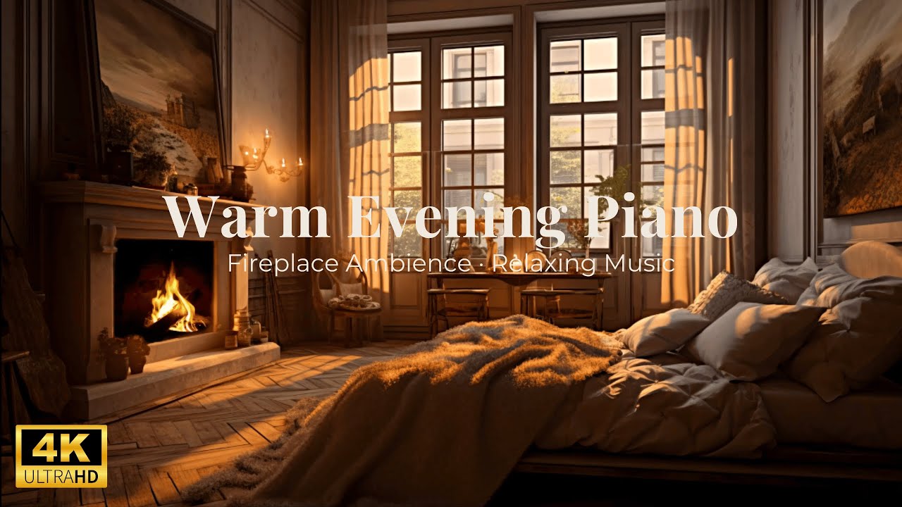 Warm Evening Piano – Cozy Fireplace Ambience Music for Sleep, Study & Stress Relief