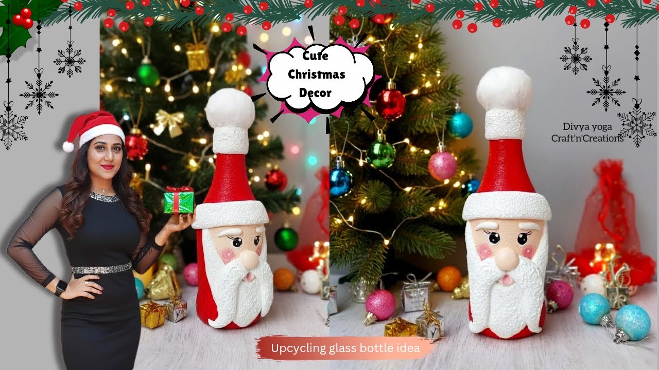DIY Santa claus🎅Quick & easy Christmas decor made with upcycled glass bottle 🎄 #clayart