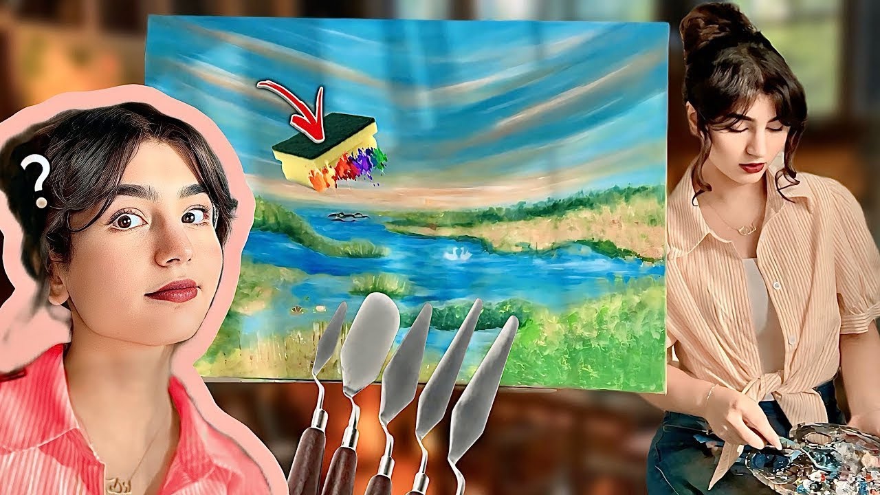 جربت أغرب الطرق للرسم😳 ( اسهل منظر طبيعي🖼️!!) 