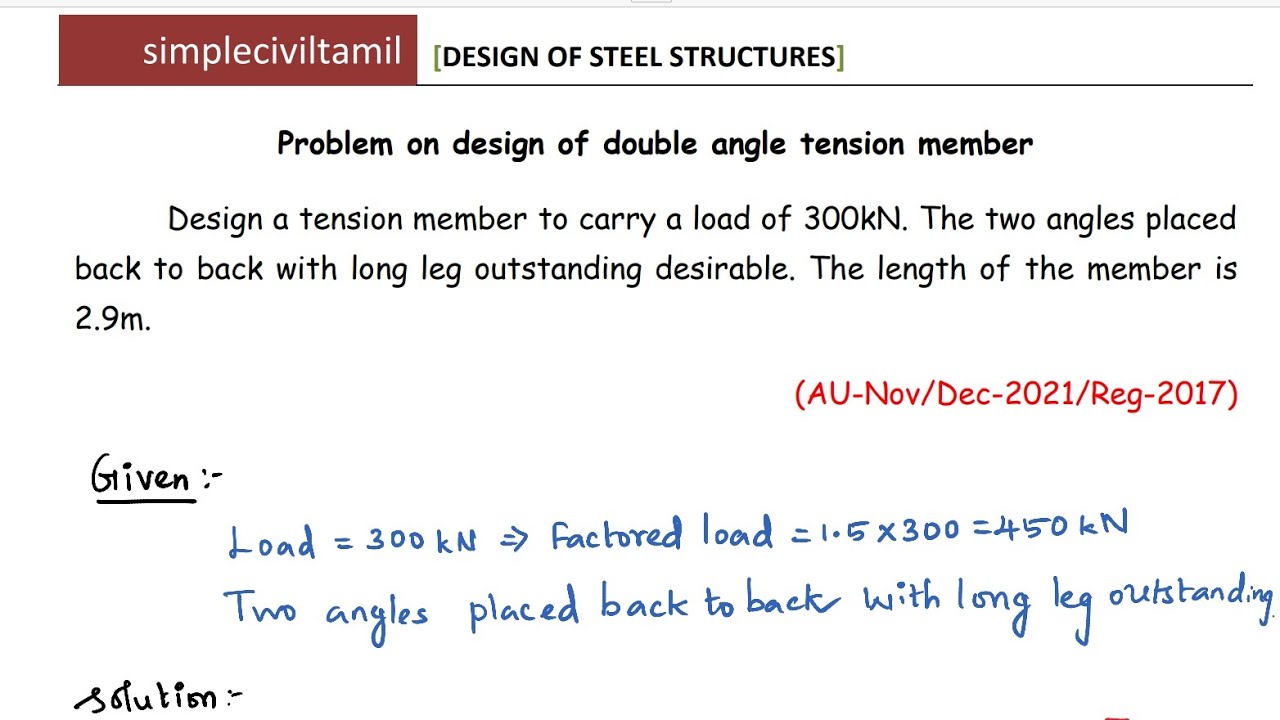 Design of double angle tension member