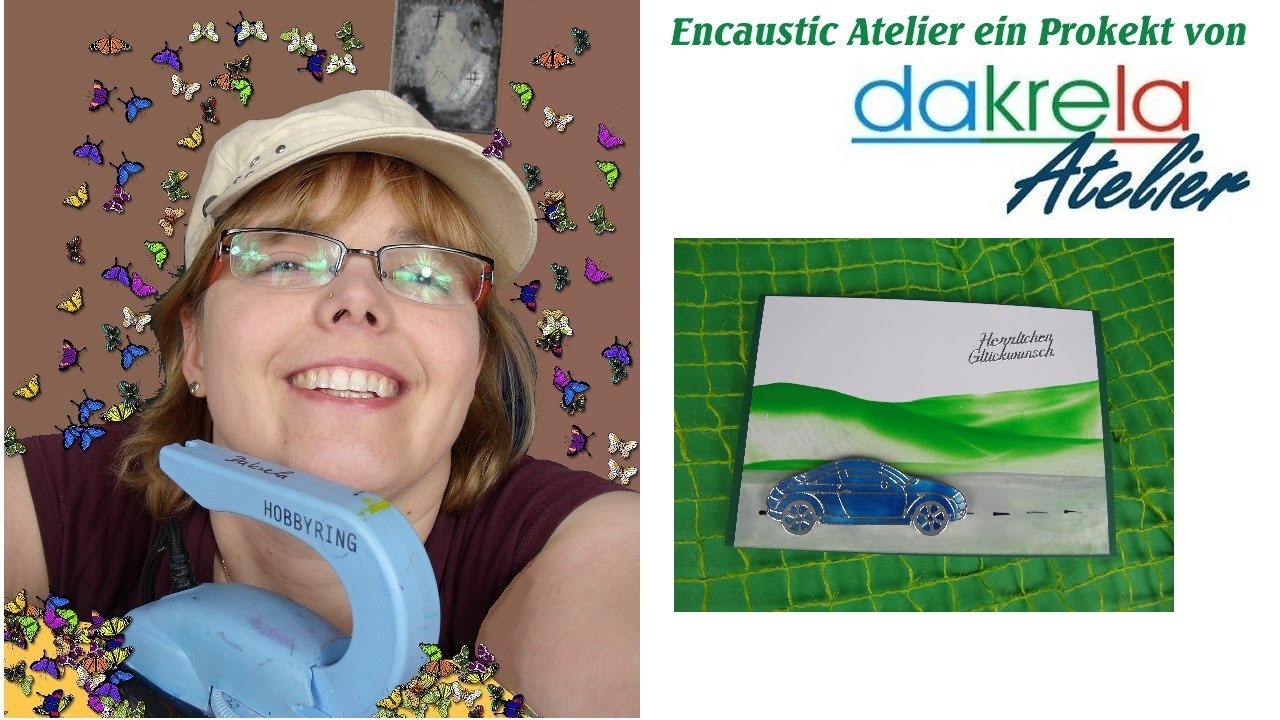 Encaustic Enkaustic Collage / Grußkarte mit Konturensticker [deutsch]