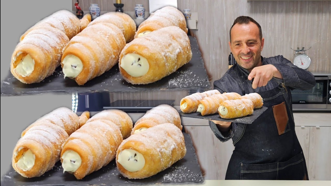 CANNOLI FRITTI RIPIENI CHIAMATI ANCHE CARTOCCI. CON CREMA INTERNA  SPETTACOLARE.Corso di pasticceria