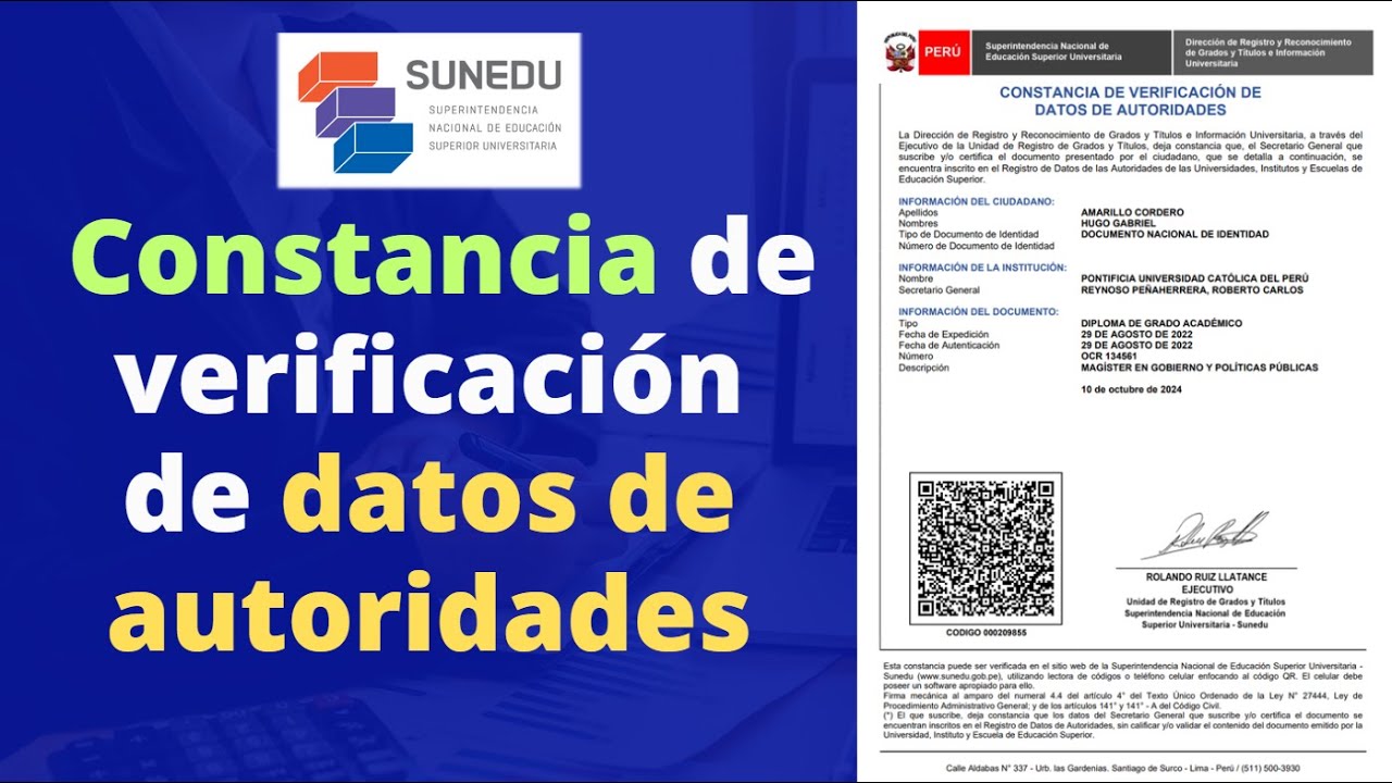 Constancia de Verificación de Datos de Autoridades - SUNEDU (Trámite paso a paso)
