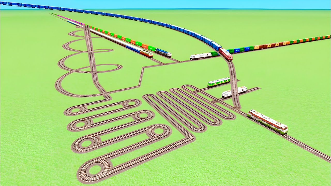 💖SEVEN TRAIN CROSSIN SNAKE 360°AROUND RISKY🐍SLIDE CURVE RAILROAD RAILWORK BEANG DRIVE 