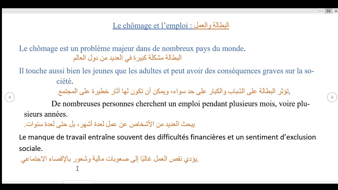 Le chômage et l'emploi  البطالة والعمل