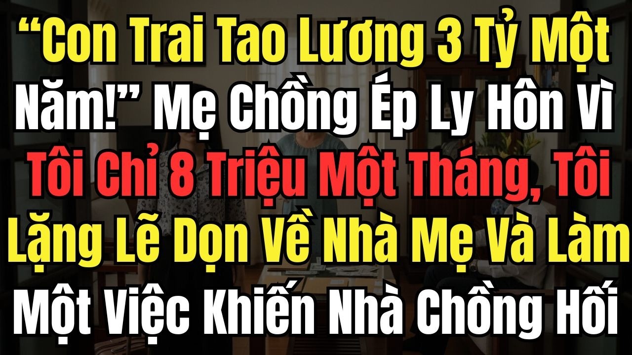“Con Trai Tao Lương 3 Tỷ Một Năm!” Mẹ Chồng Ép Ly Hôn Vì Tôi Chỉ 8 Triệu Một Tháng, Tôi Lặng Lẽ Dọn