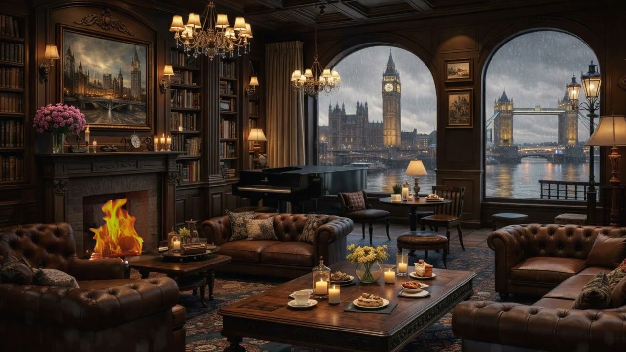 Rainy Coffee cozy ambiance Shop ☕ Warm Fireplace Ambience for Deep Focus & Relaxation (no music)