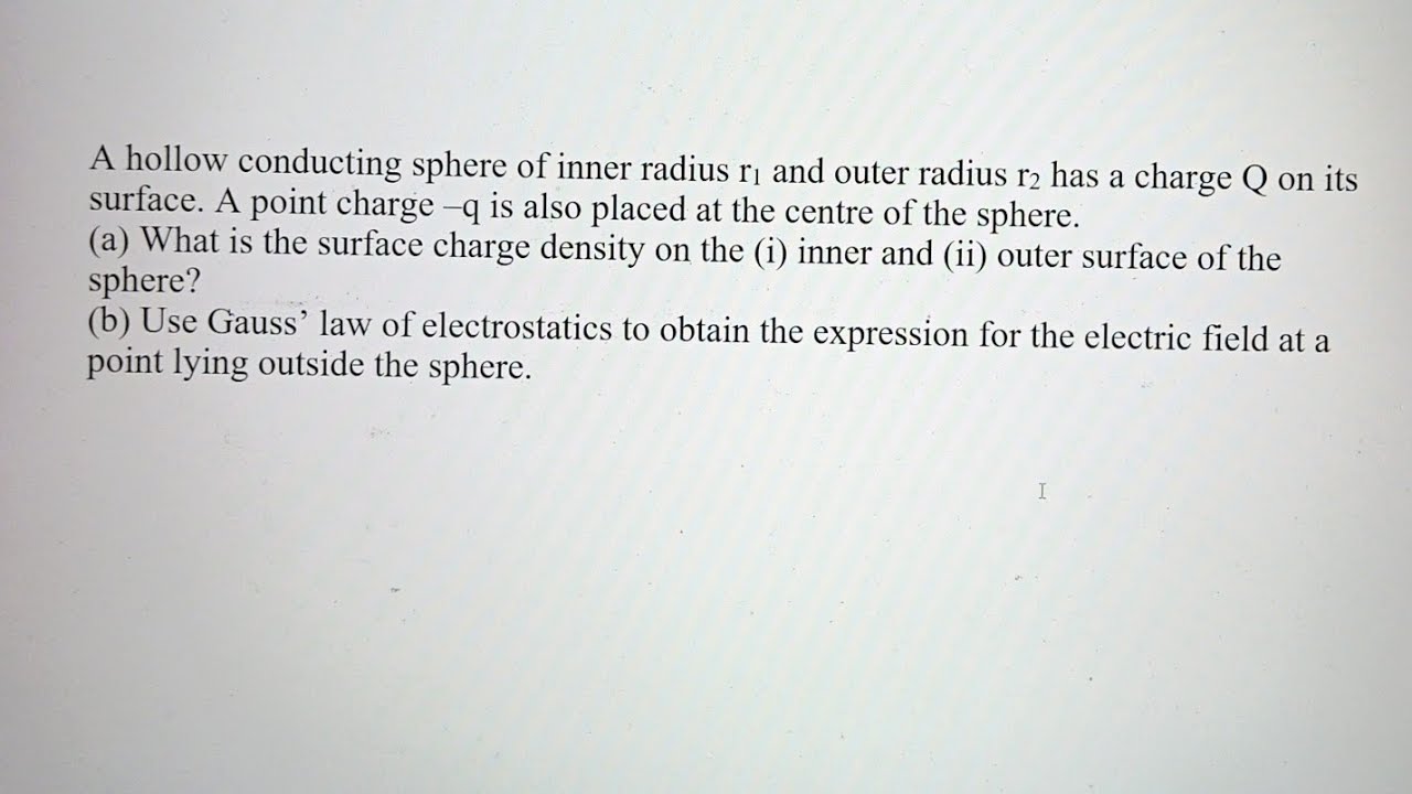 A hollow conducting sphere of inner radius r1 and outer radius r2 has a charge Q on its surface. A