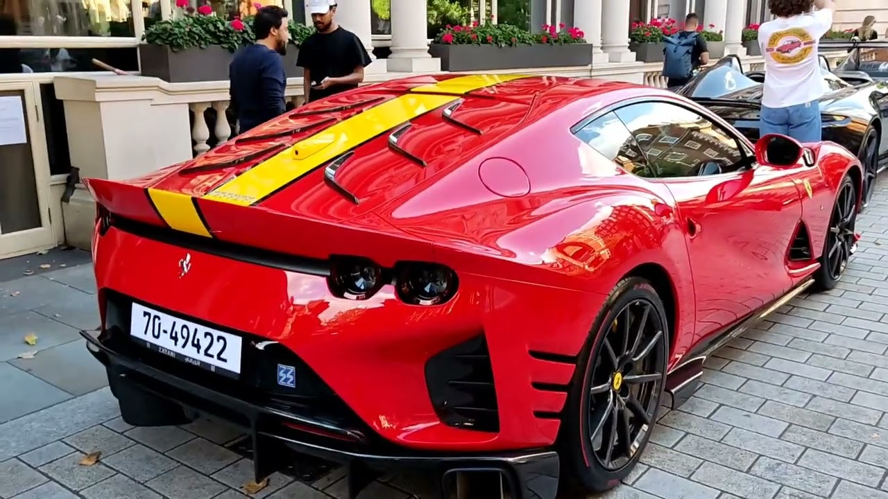 London Cars: Red Yellow Ferrari 812 Competizione near Green Park Station London