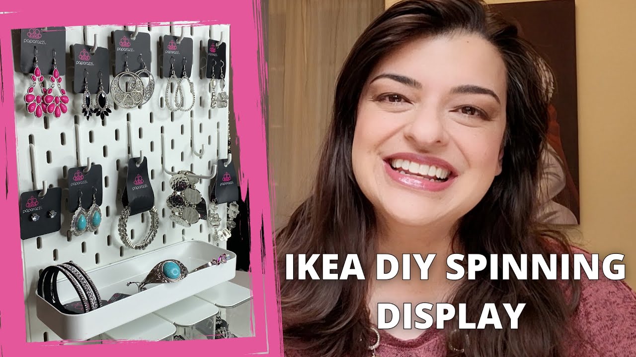 How to make a spinning pegboard display using Ikea Skadis - Easy DIY organizer for jewelry, crafts