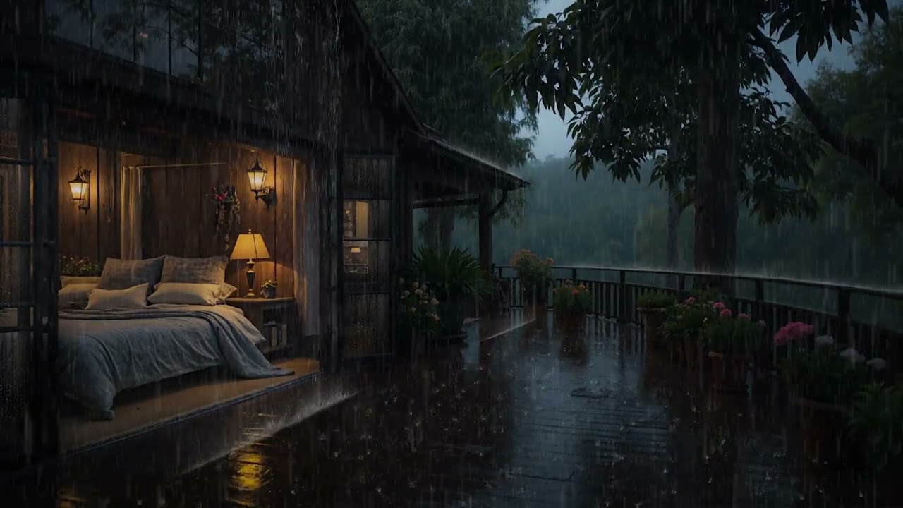 Light Rain Whispering Around a Woodland Cabin 🌧️🌿 Calm Indoor Night for Deep Sleep | 4K – No Ads