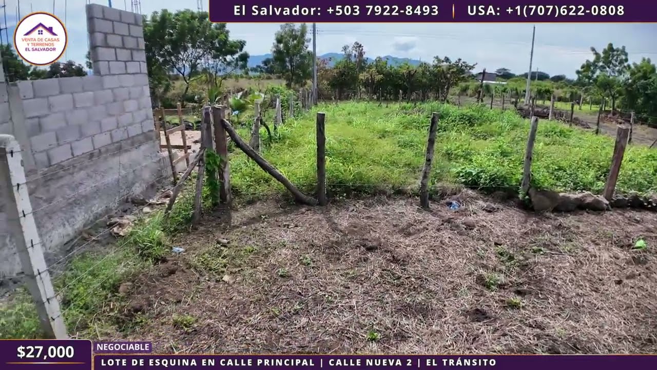 Se Vende Lote de Esquina En Calle Principal | Vista Al Volcán | $27,000 | Tel +503 7299-8557
