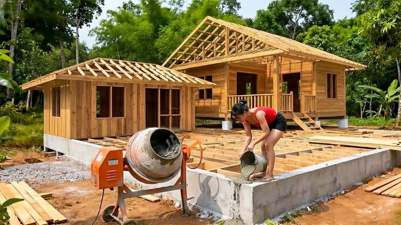 TIMELAPSE: Talented woman builds and lays concrete for her DREAM VILLA from scratch.