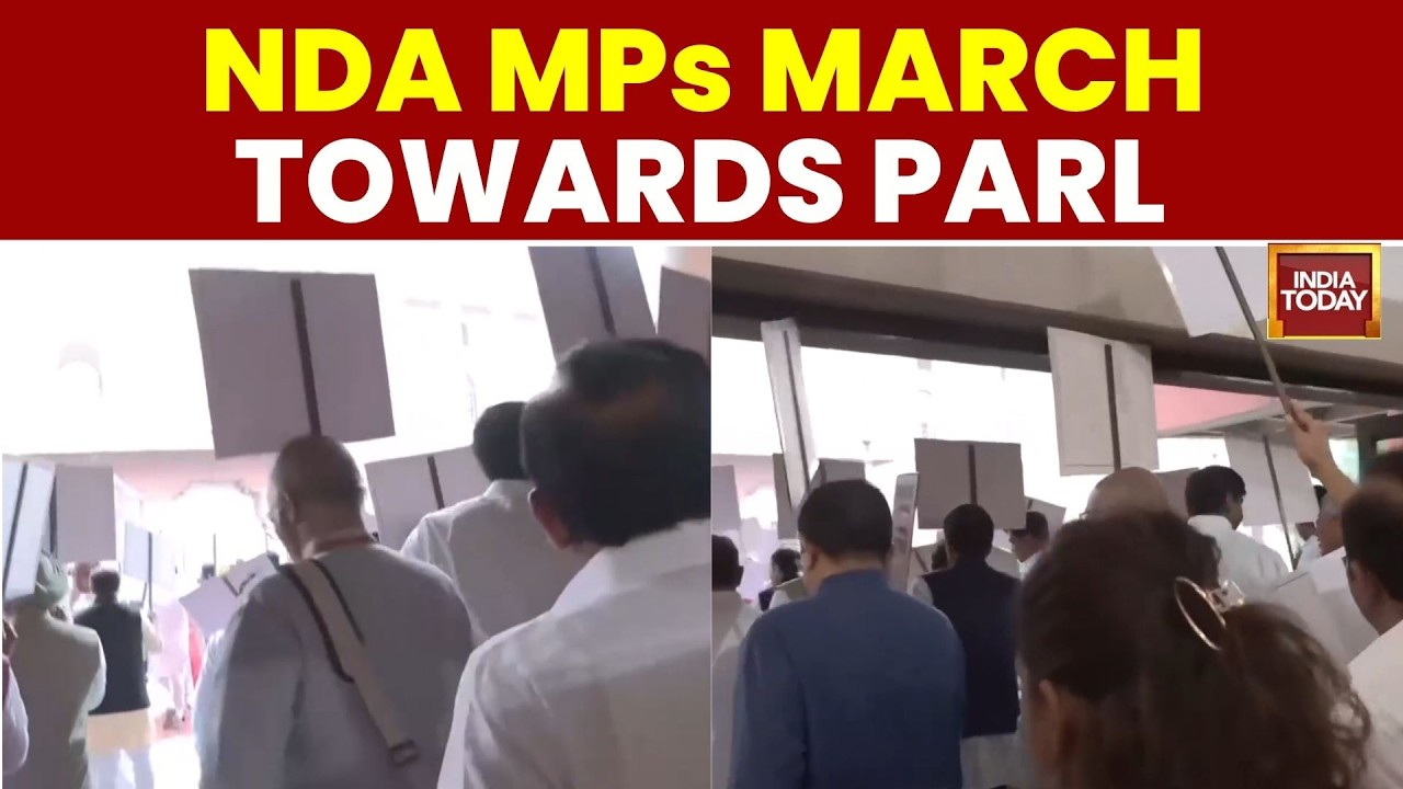 NDA MPs March Towards Parliament With Posters | Big Showdown Over Jharkhand Student Protest