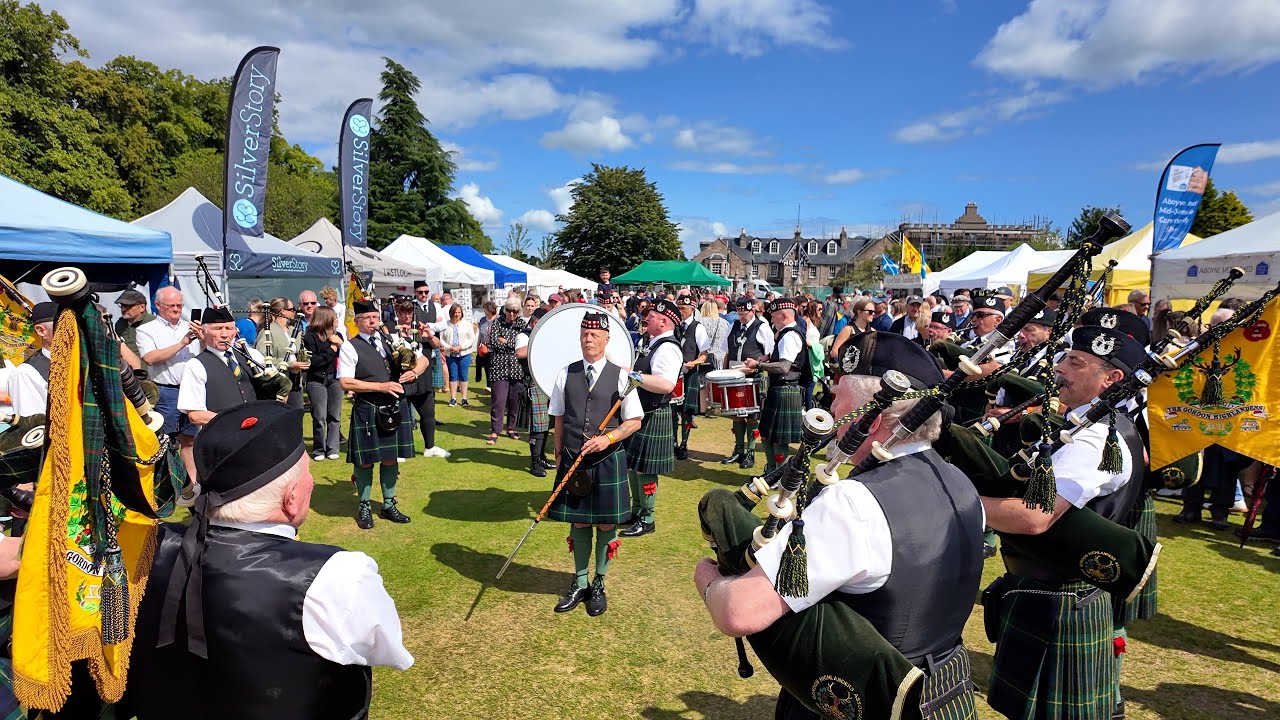 Gordon Highlanders Drums & Pipes playing Cullen Bay & Itchy Fingers at 2024 Aboyne Highland Games