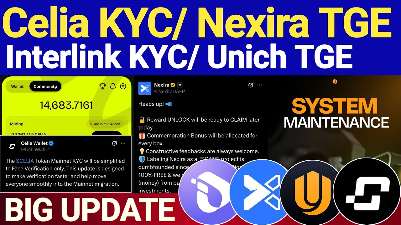 Celia KYC/ Interlink Network/ Unich App and Nexira Airdrop Latest Update
