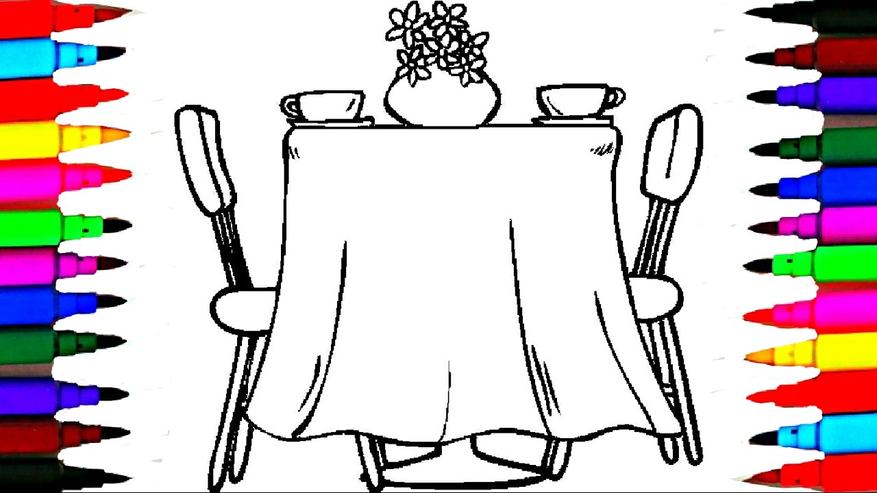 Coloring Pages Dining Room l Furniture Drawing Pages To Color For Kids l Learn Rainbow Colors