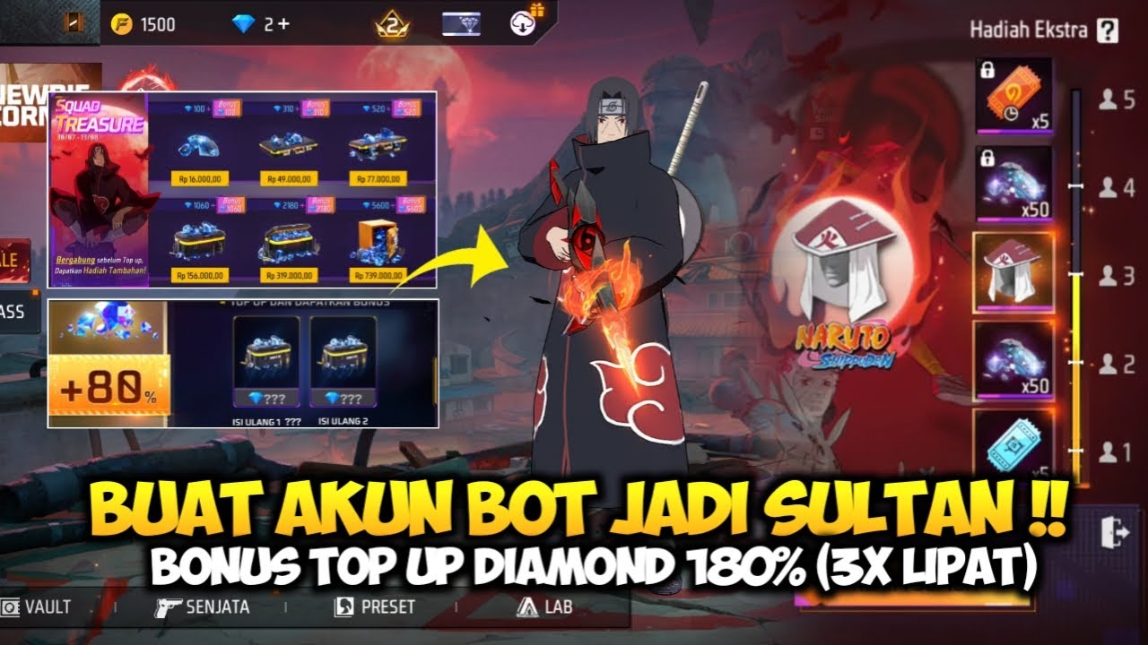 CARA BUAT AKUN BARU FF JADI SULTAN DARI BONUS TOP UP DIAMOND 190% SPIN EVENT FF TERBARU