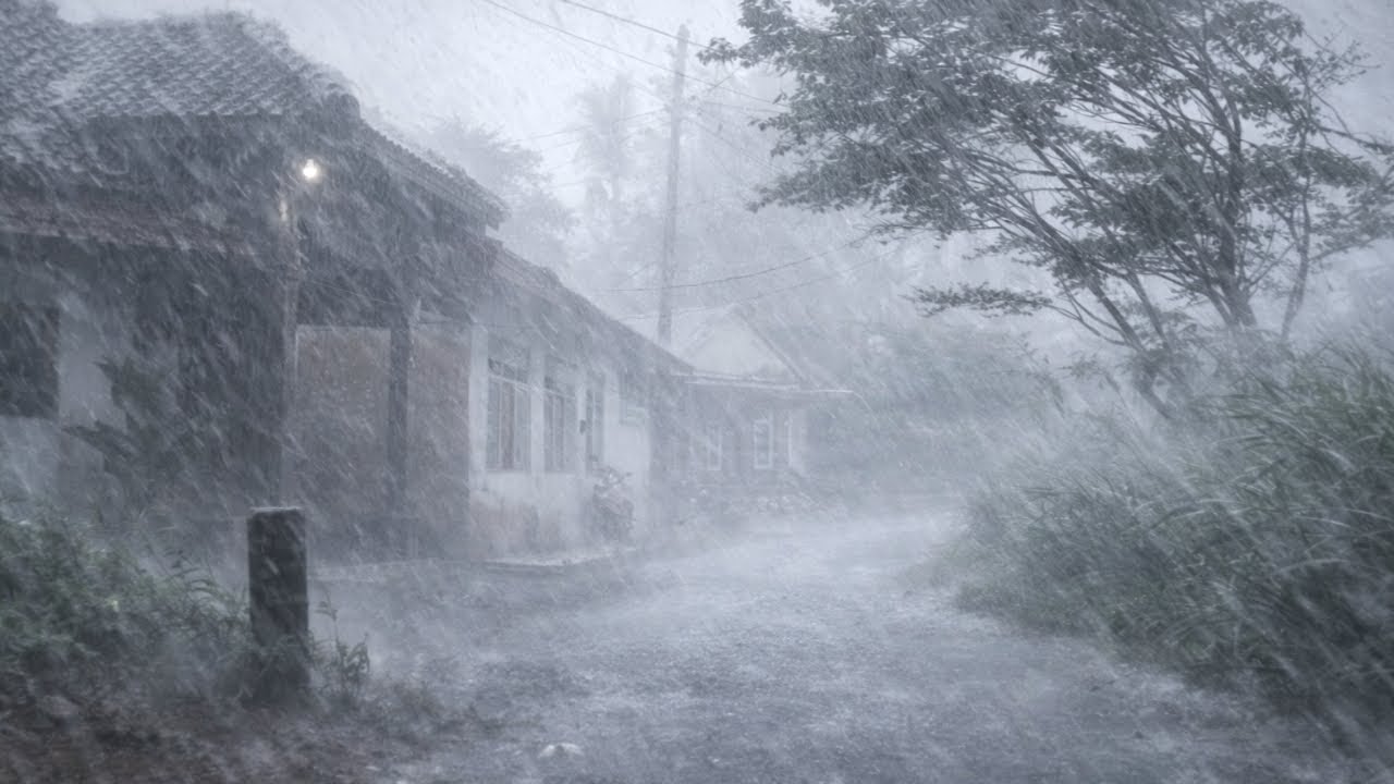 Walking in Heavy Rain in a Remote Village | Rain Sounds for Deep Relaxation
