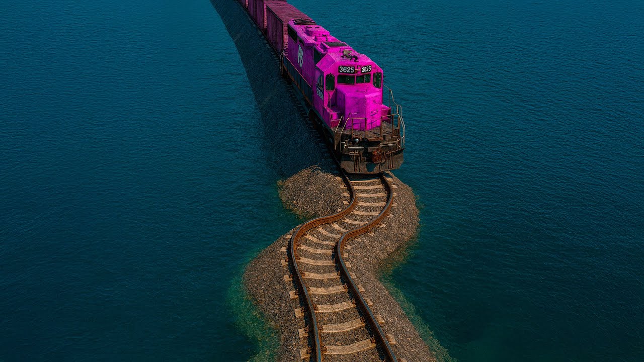 Solo Colorful Train Vs Impossible Weird Cringe Mistake Rail Track Crossing Deepwater | BeamNG.drive