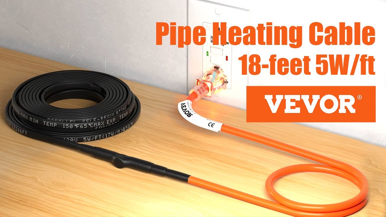 VEVOR Pipe Heating Cable, 18-feet 5W/ft | Protects PVC Hose, Metal and Plastic Pipe from Freezing