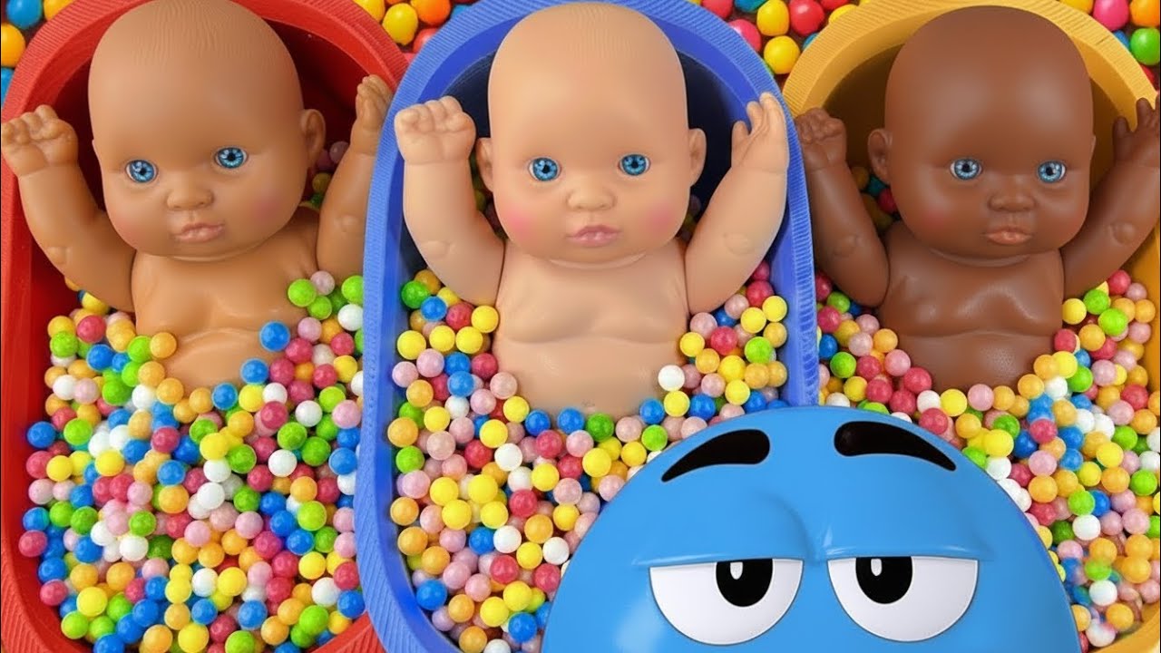 Full of 3 Rainbow Bath Tubs Candy with M&M's & Magic Slime Cutting Video