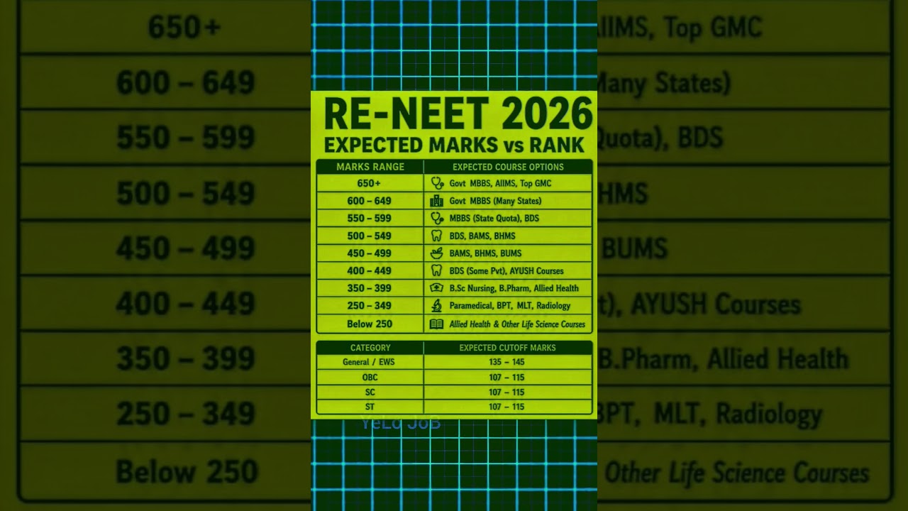 RE NEET 2026 Expected Marks vs rank #reneet #reneet2026