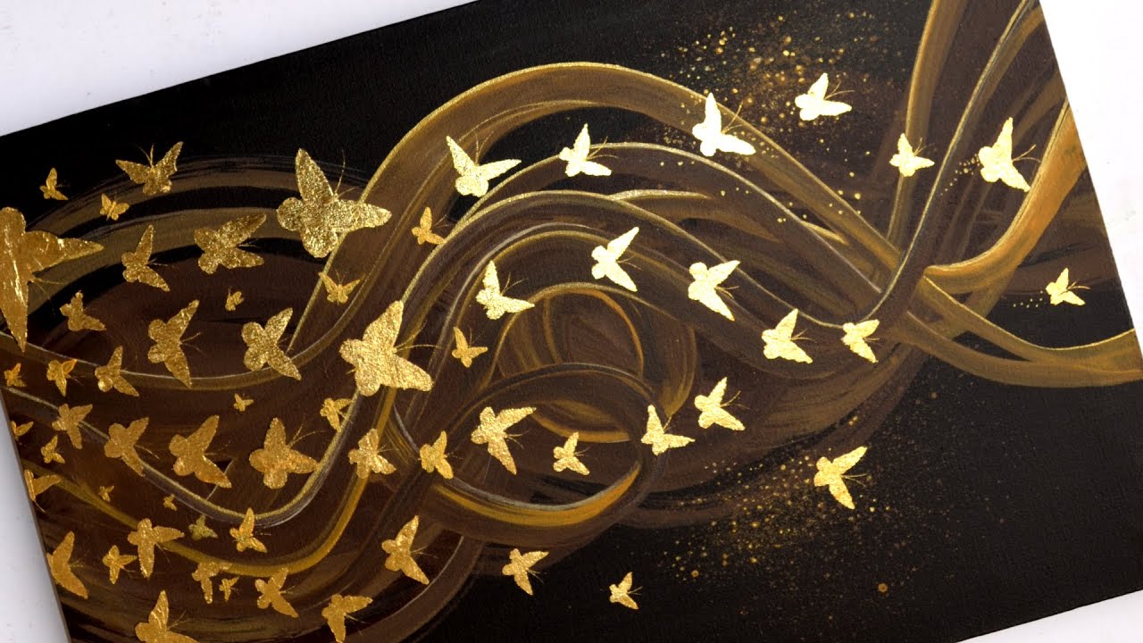 How to Abstract Painting on Canvas / Painting with Acrylic Colors and Gold leaf