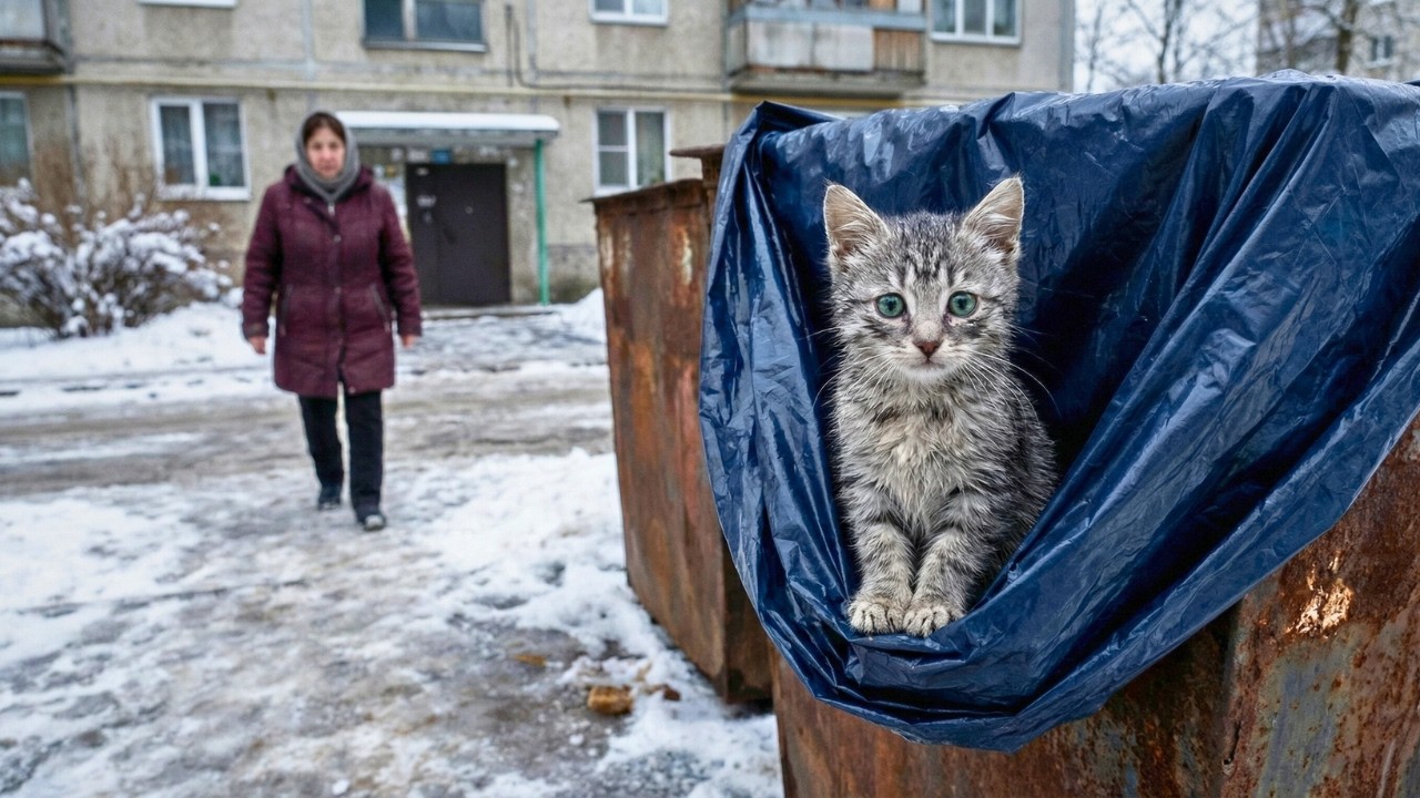Выброшенный котёнок дрожал в мусорном баке... На 7 день женщина решила забрать его на одну ночь и…