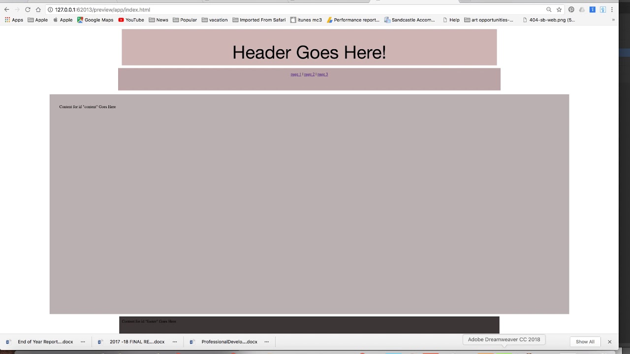 Creating a Footer and Content Area inside of Dreamweaver through Div Tags