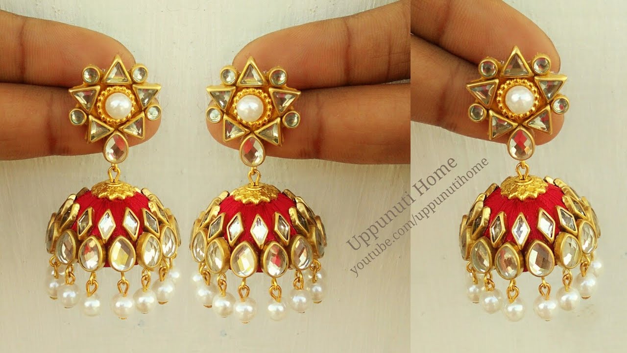 How To Make Beautiful Silk Thread Pearl Earrings At Home | Jhumkas Diy | Jewelry Making|uppunutihome