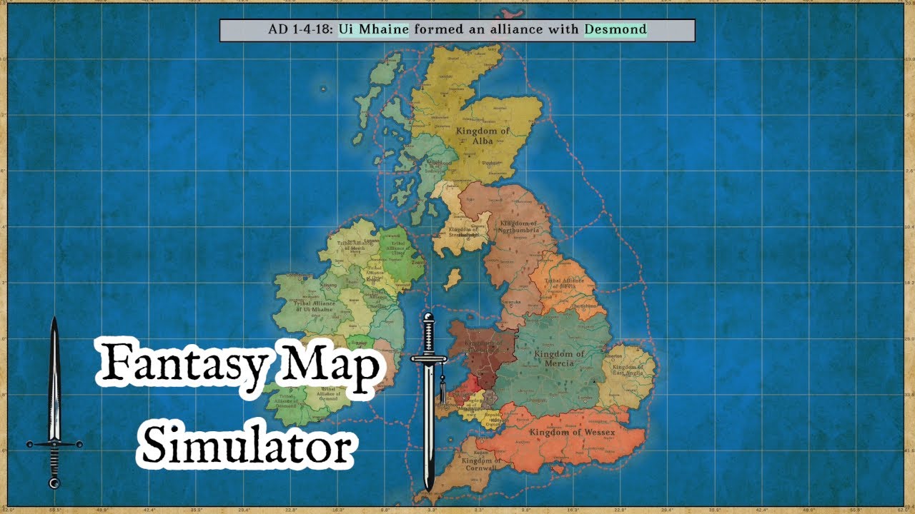 876CE British Isles 1,000 Year Timelapse in Fantasy Map Simulator!
