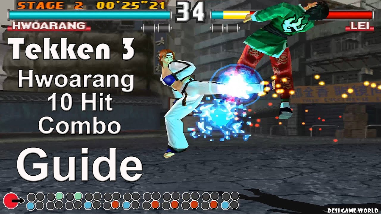 Tekken 3 - Hwoarang All 10 Hit Combo Guide 4K 60FPS