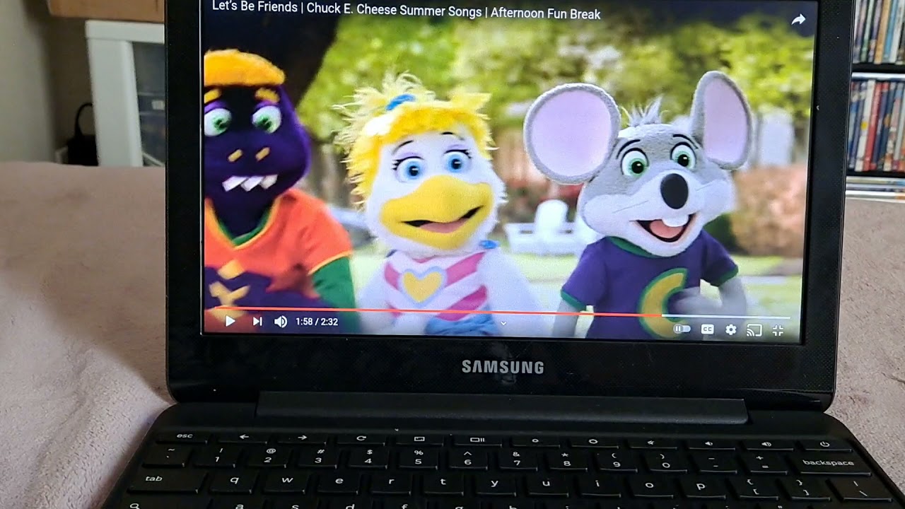 Emily Elkins reacts to let's be friends chuck e cheese summer songs featuring kiersten seethaler