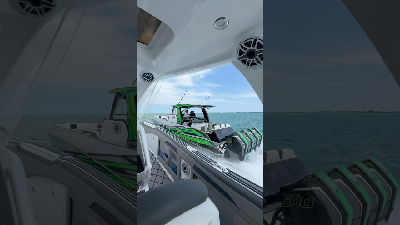 Up close and personal with this Deep Impact 399 sport powered by quad Mercury 500Rs 🚀