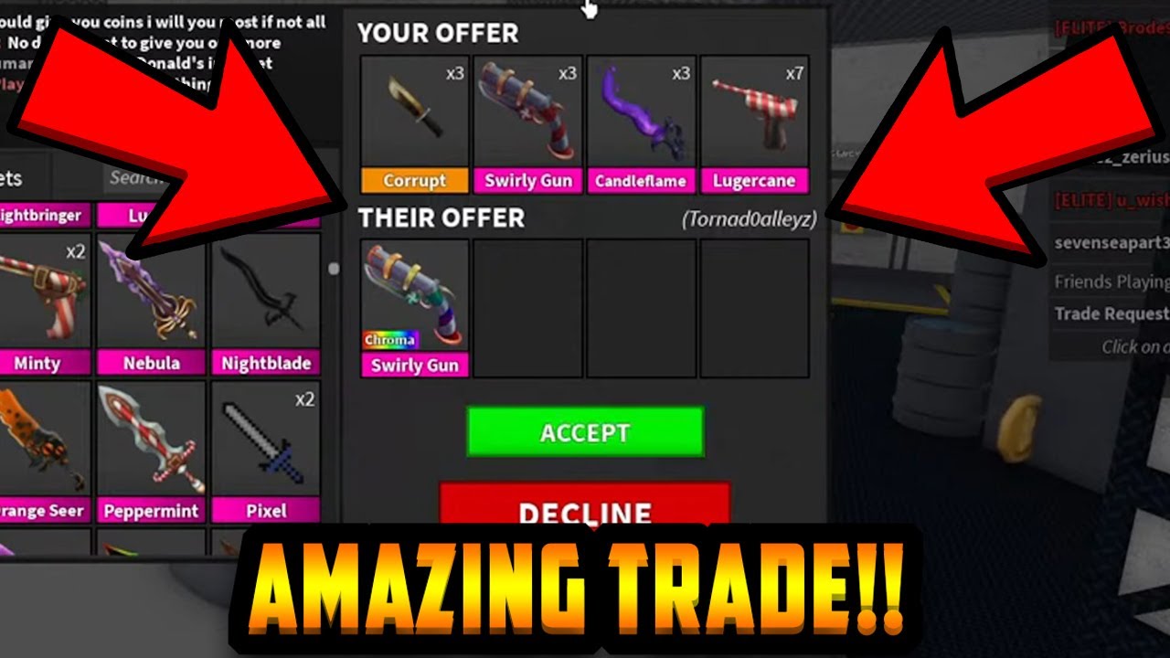 TRADING FOR THE CHROMA SWIRLY GUN!! [RAREST GODLY] (ROBLOX MM2)