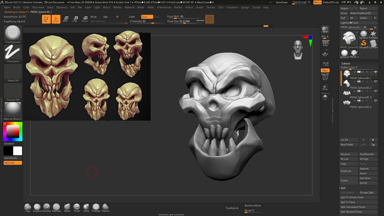 Zbrush 🖌️ Como modelar una calavera basándonos en una imagen 💀 (Haciendo una calavera random)
