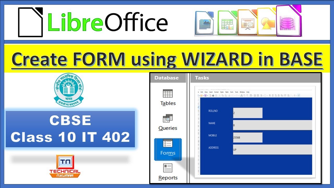 Create FORM using Wizard in Libre Office Base | Open office