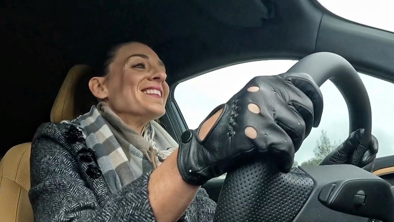 Driving in Black Leather Gloves