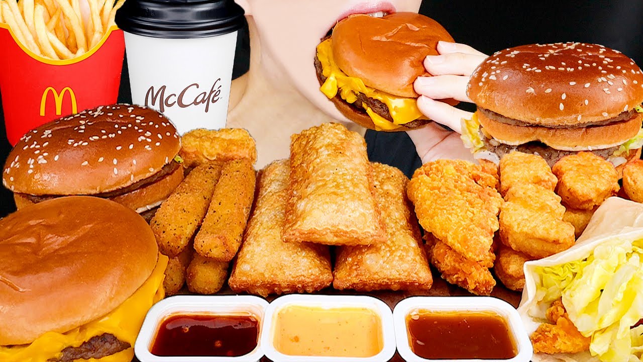 ASMR MCDONALD'S BIG MAC TRIPLE CHEESEBURGER CHICKEN NUGGETS MUKBANG 맥도날드 먹방 マクドナルド 咀嚼音 EATING SOUNDS